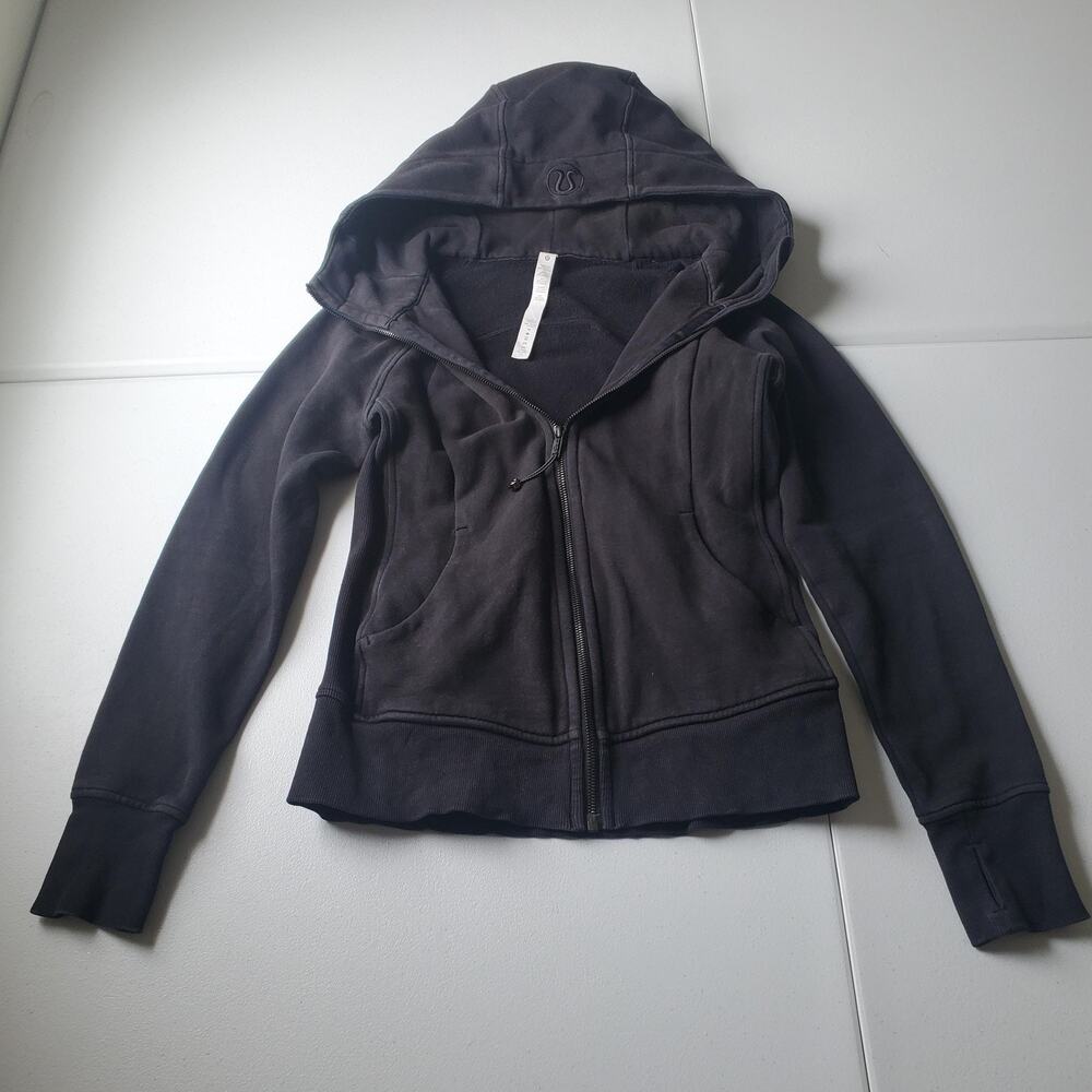 Lululemon Scuba Hoodie Jacket Womens 6 Gray black Full Zip Fleece Thumbholes